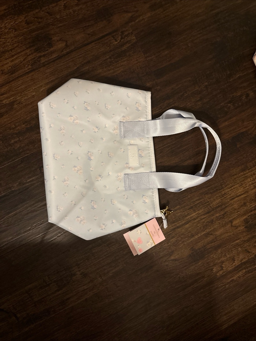 LoveShackFancy Pale Blue Floral Tote with White Straps